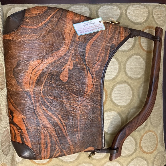 Unique purse new  - hand marbled Tree Bark with Rosewood Handle and leather trim - Picture 6 of 9